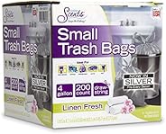 Color Scents Small Trash Bags - 4 Gallon, 200 Total Bags (1 Pack of 200 Count), Drawstring - Silver Bag in Lin