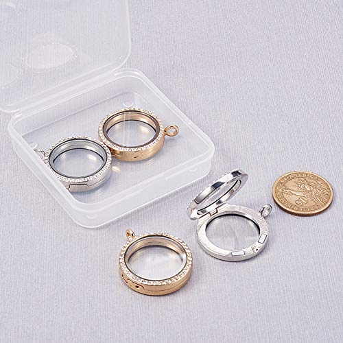 WANDIC Rhinestone Photo Charm, 4 Pcs Round Crystal Photo Pendant Bridal Wedding Bouquet Charms Memory Locket for 2 Pictures