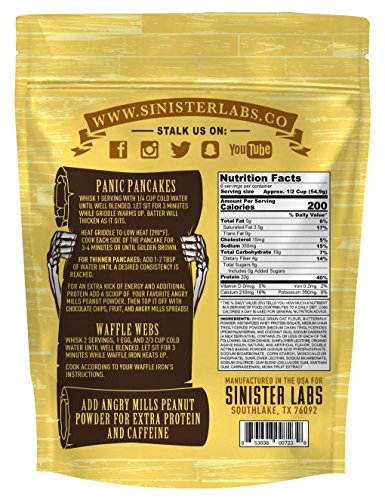 Panic Pancakes Banana Blitz Complete Pancake & Waffle Mix by Sinister Labs - Sweet fruity flavor with whole grain oat flour and 20g protein per serving - No Added Sugar - 11.5 oz bag (1-Pack)