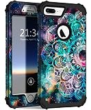 iPhone 8 Plus Case, iPhone 7 Plus Case, Hocase Heavy Duty Shockproof Protection Hard Plastic+Silicone Rubber Hybrid Protective Case for iPhone 7 Plus/iPhone 8 Plus - Mandala in Galaxy