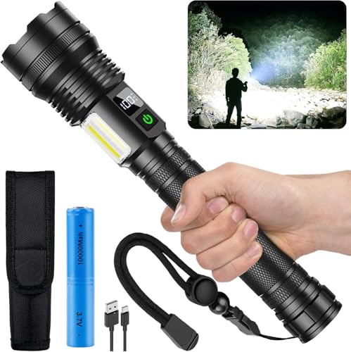 Asort Wiederaufladbare Taschenlampe 990.000 Lumen, Extrem Hell Usb Aufladbar Taktische Taschenlampen, Zoombar, Ip67 Wasserdicht 10 Lichtmodi Für Home, Outdoor, Notfälle, Patrol, Camping(Mit Akku)