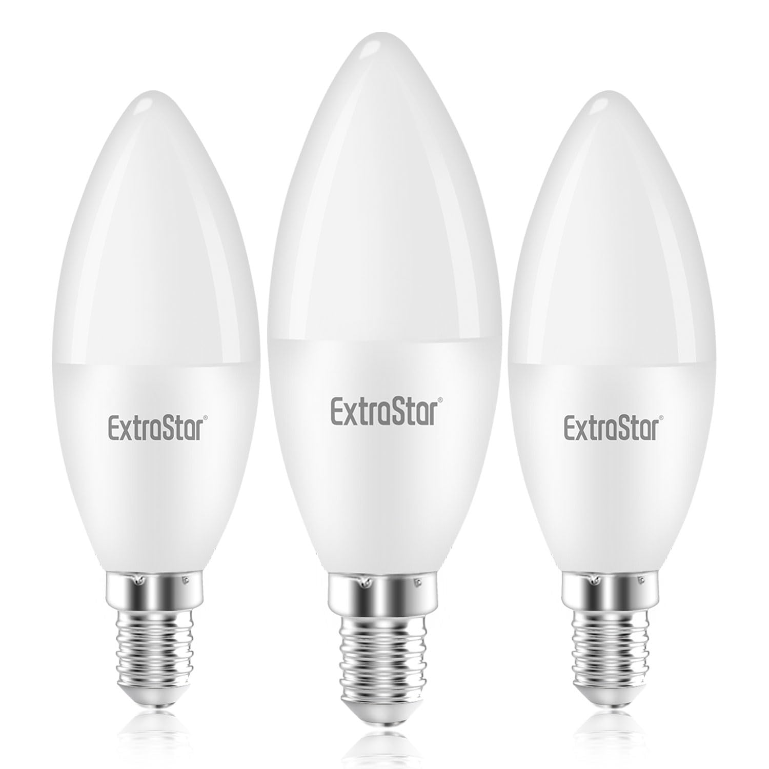 EXTRASTAR E14 LED Candle Light Bulbs, 6W SES Warm White 3000K Energy Saving Bulb, 42W Equivalent, Small Edison Screw C37 Light Bulb, 510LM, Non-Dimmable, Pack of 3