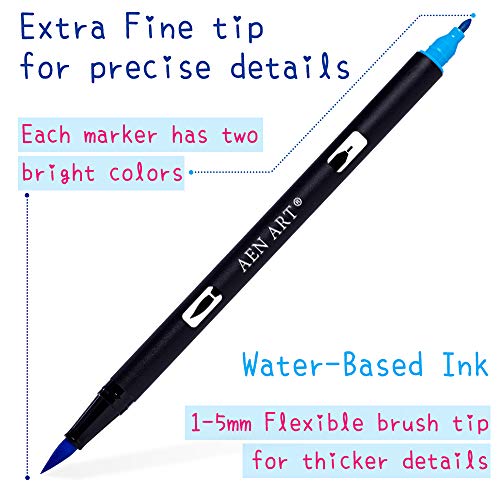 Dual Brush Calligraphy Pens Art Marker, Brush & Fine Tip Markers 36 Color for Beginners Hand Lettering Journaling Note Taking and Coloring Book, 18 Count - Thumbnail 2