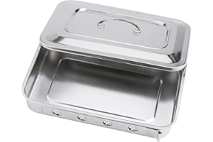 LVCHEN 201 Stainless Steel Surgical Tray - Professional Dental Instrument Tray Medical Disinfection Dish with Lid & Recessed Handle Grip