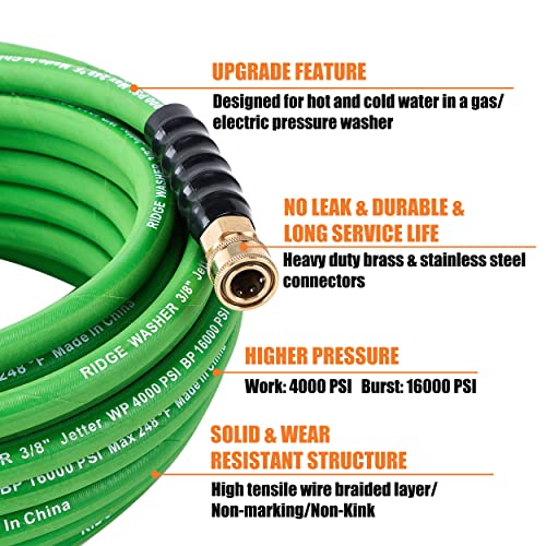 RIDGE WASHER Kink Resistant Pressure Washer Hose 50 FT X 3/8'' for Hot