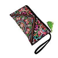 khkadiwb Purse, Women Ethnic Embroidered Wristlet Clutch Bag Zipper Purse Long Wallet Pouch 1