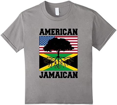 Kids JAMAICAN AMERICAN FLAG T-shirt Jamaica Pride Tee Grown Root 8 Slate