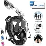 Kungber Snorkel Mask Universal Size with Ear Pressure Balancer Anti-fog 180°Lens Snorkel Mask Full Face No Leaking Water for Adult and Kids