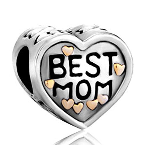 CharmSStory Heart I Love Best Mom Mother Silver Plated Charm Beadss For Bracelets