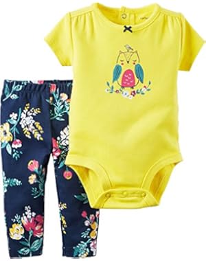 Carters Baby Girls Owl Bodysuit Set 6 Months Yellow/navy blue
