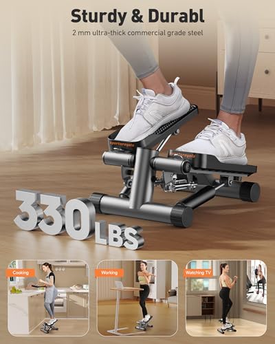 FEIERDUN 2 in 1 Vertical & Twisting Stepper, Mini Stair Stepper with Resistance Bands, 400LBS Capacity Hydraulic Fitness Stepper with LCD Monitor