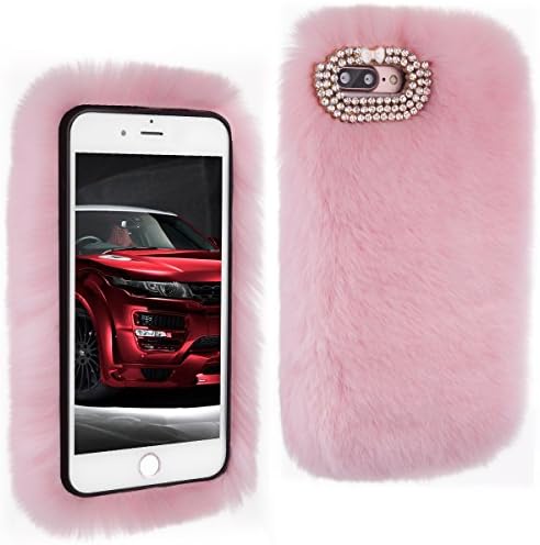 iPhone 7 Plus Case,Veatool Stylish Faux Rex Rabbit Fur Handmade Decorative Case for Apple iPhone 7 Plus,Pink
