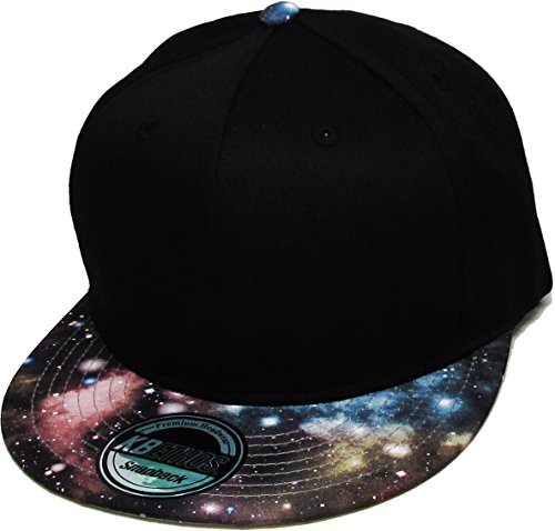 KNW-1469GX BLK-LGY Galaxy Print Brim Snapback Hat Cap