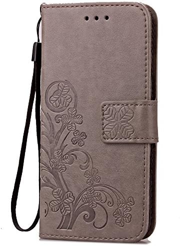 Fashion Floral Clover Embossed PU Leather Magnetic Flip Cover Card Holders &amp; Hand Strap Wallet Purse Cover Case (Gray) For HTC Bolt HTC 10 EVO