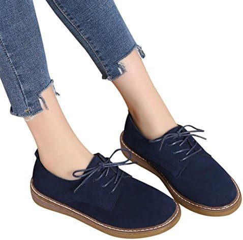 Neartime Promotion❤️Women Shoes, Women Oxford Shoes Leather Suede Lace Up Boat Shoes Round Toe Flats Sneakers