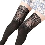 Voberry Women Socks Straight Tube Stockings Lace Trim Leg Warmer Sock (Black)