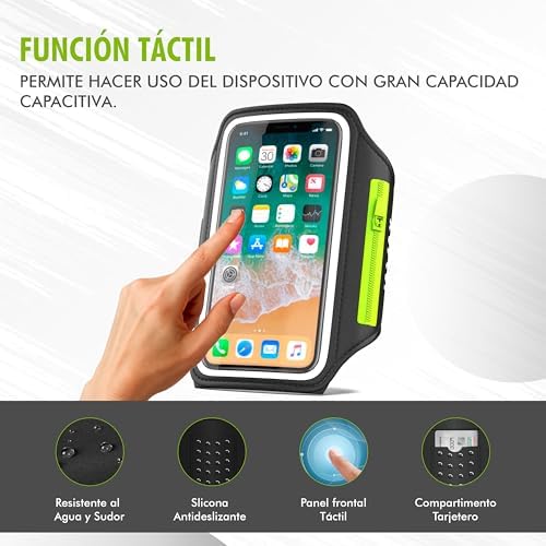 Brazalete Movil Running JAMAX | Porta Movil Running | Brazalete Deportivo Ajustable para Correr | Funda movil para Correr Compatible con iPhone, Samsung y Android (Negro)