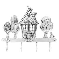 Basic Spirit Handcrafted Home Sweet Home Pewter Hanger for Wall with 4 hooks (use for keys, aprons, pot holders, hand towels, robes, jackets, more)