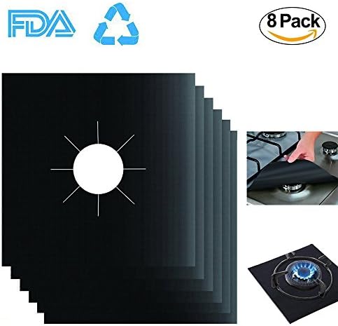 Gas Stove Burner Covers 8 Pack, FDA Approved Reusable Gas Range Protectors, 0.2mm Double Thickness Non-Stick 10.6" x 10.6"