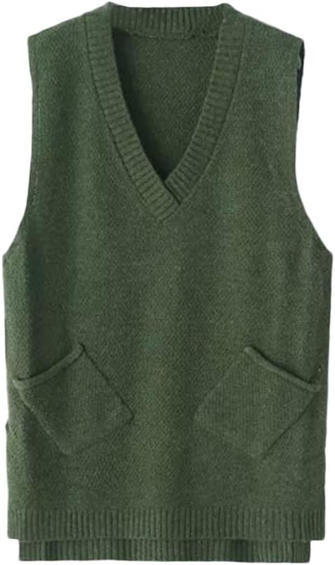 Qitun Womens V Neck Sleeveless Knitted Pullover Waistcoat Sweater Vest