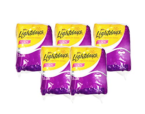 New Kotex Lightdays Daily Protectors Long, 20 Pads (Pack of 5)