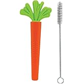 Nuby Baby Silicone Carrot Tube Teether - Massaging Bristles for Sore Gums, Includes Cleaning Brush, 3 Months+