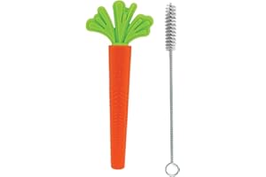 Nuby Baby Silicone Carrot Tube Teether - Massaging Bristles for Sore Gums, Includes Cleaning Brush, 3 Months+
