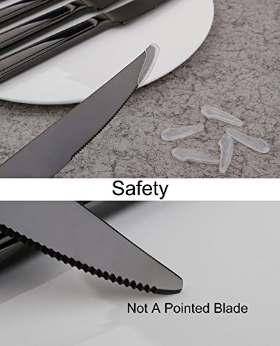 Steak Knife Set Black, Onlycooker Heavy Duty Knives Stainless Steel 6 Piece 9-inch Table Flatware Silverware Dishwasher Safe Use for Home Kitchen or Restaurant
