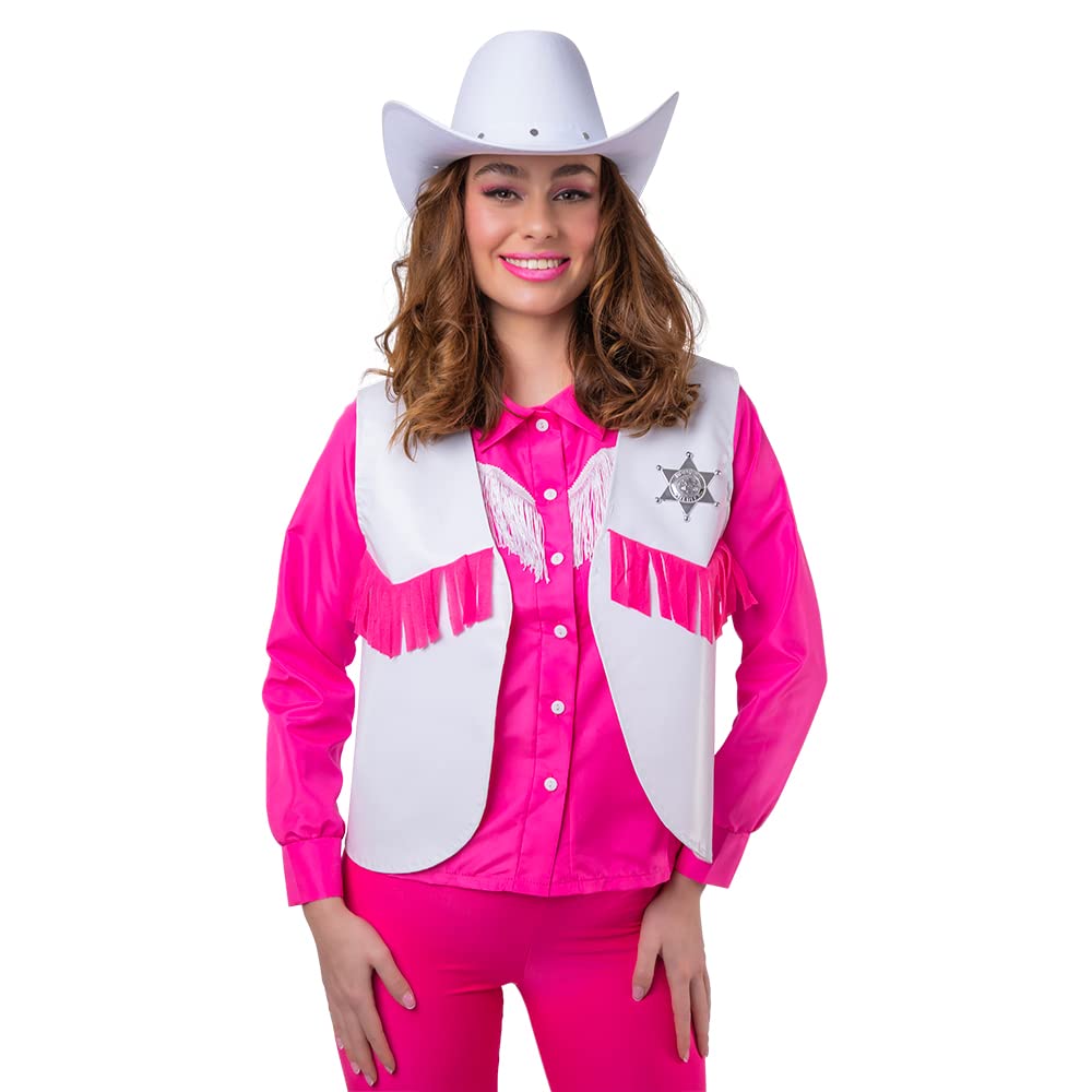 Wicked Costumes Adult Cowgirl/Sheriff Waistcoat Fancy Dress Accessory - White/Pink