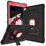 DONWELL Compatible iPad 6th 5th Generation Case, iPad 9.7 inch 2018/2017 Shockproof Defender Protective Cover with Kickstand for iPad 5 iPad 6 Model A1823 A1822 A1893 (Type1- Black/Red)
