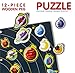 Wooden Peg Puzzle, Planets Theme - Learning Educational Pegged Puzzle for Toddler & Kids (12 pcs) Gleeporte