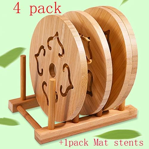 Garkup. Natural Bamboo Trivet Mat Set,storage rack Anti-Hot Heat Resistant Pads for Hot Dishes/Pot/Bowl/Teapot/Hot Pot Holders(2 side.2 circle.1 storage rack.) (Bamboo Trivet -4 pack)
