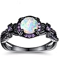 Eternity Ring for Women 18K Black Gold Plated Created Opal/Mystic Topaz Wedding Engagement Infinisty Band