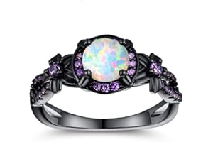 VOLUKA Eternity Ring for Women,18K Black Gold Plated Created Opal/Mystic Topaz/Amethyst Garnet Wedding Engagement Promise Rings Band