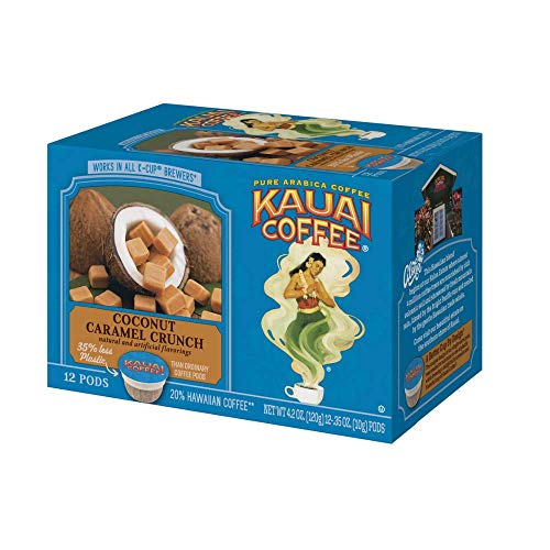 Kauai Coffee Single Serve Pods, Coconut Caramel Crunch Flavor Arabica