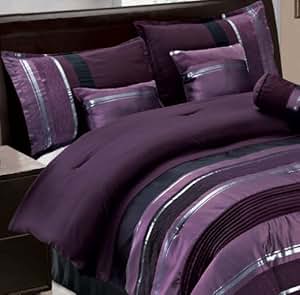 Amazon.com: 7 PC Modern PURPLE BLACK SILVER Chenille ...