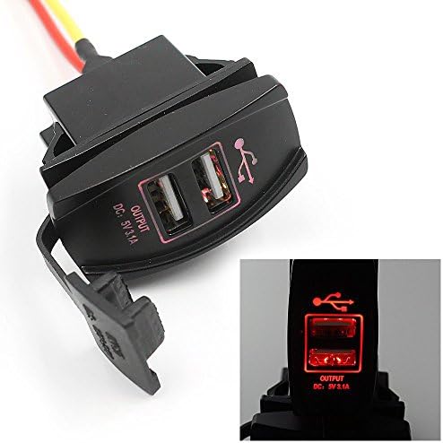 Universal Rocker Dual USB Waterproof Socket with LED Light, Purishion Dual USB Charger for Car MotoBike Boat 3.1A Dual USB Power Supply Charger Adapter 12-24V for iPhone Samsung etc.(Red)