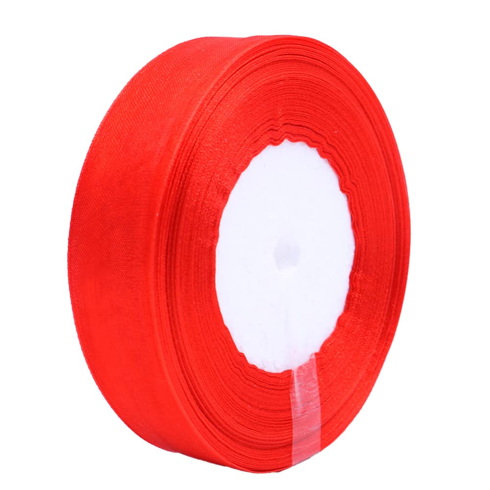 CENPEK 2 Rolls Sheer Chiffon Ribbon Organza Satin Ribbons Boxes Transparent Ribbon for Craft Wrapping Sewing Bouquet Gift Party Decorations 25mm x 45m(Red)