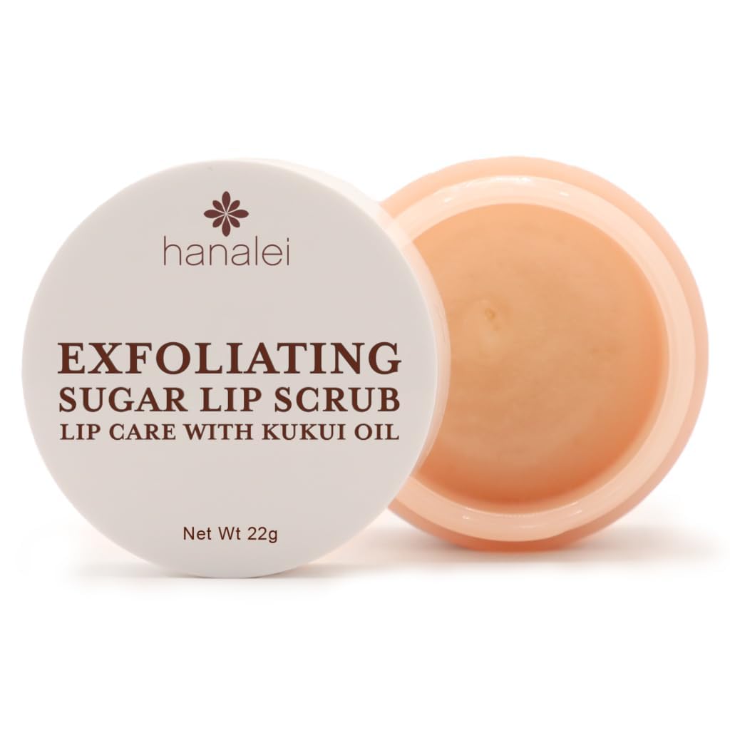 Hanalei Vegan and Cruelty-Free Sugar Lip Scrub - Exfoliator – Made with Hawaiian Cane Sugar, Kukui Oil, and Shea Butter to Exfoliate, Smooth, and Brighten Lips Made in USA (22 g)