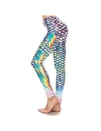 Leggings holográficos de sirena de cintura alta para escalas de peces y yoga para damaes