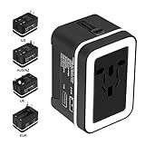 Travel Adapter, Xcords Premium Worldwide All in One Universal Travel Plug Adapter Upgraded AC Power Plug Converter Wall Charger with 2 USB Ports Sync for USA EU UK AUS Cell Phone Laptop(BlackWhite)