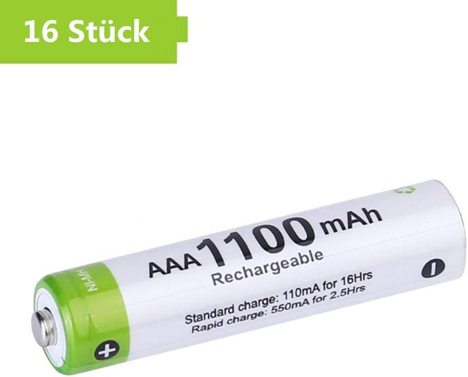 VANTTECH - Pilas Recargables AAA (16 Unidades, 1100 mAh, Ni ...