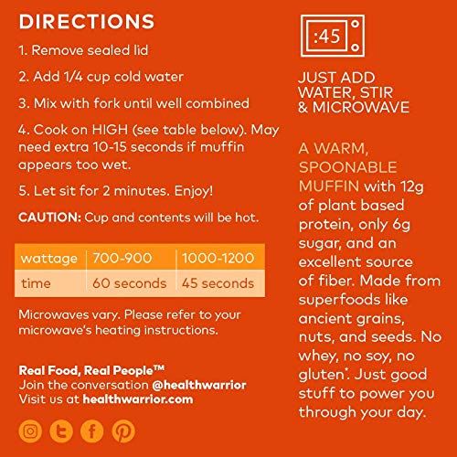 HEALTH WARRIOR Protein Mug Muffins, Peanut Butter Chocolate Chip, 12g Plant-Based Protein, Gluten Free, Vegan, Low Sugar, Non-GMO, 2.01oz cups (Pack of 6)