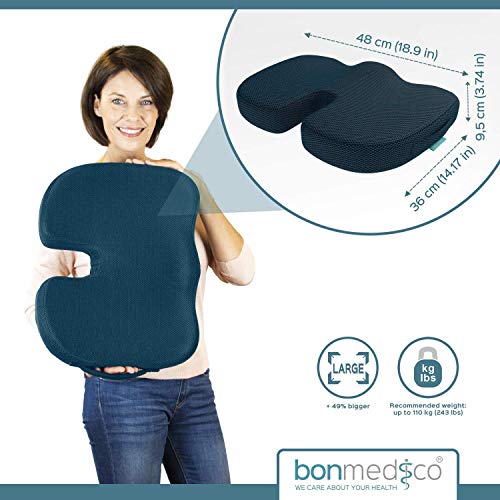 bonmedico Orthopedic Seat Cushion Large - Home Office Non-Slip & Memory Foam Seat Pillow to 