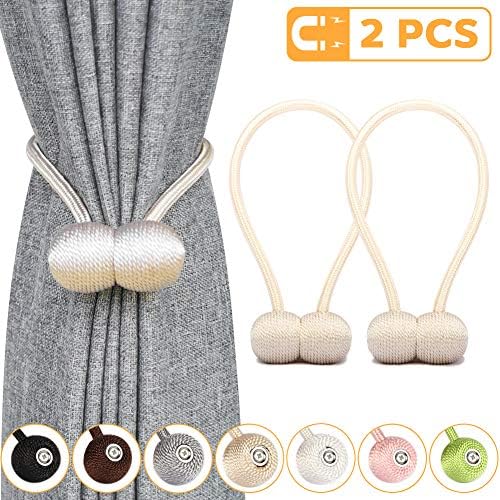 Magnetic Curtain Tiebacks Holdbacks Decorative Magnet Window Hold Drape Tie Backs (Beige)