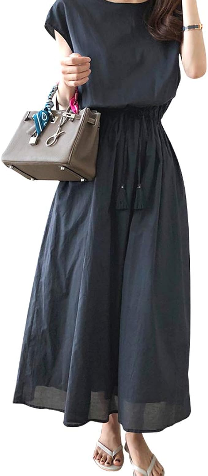 ロング ワンピース レディース ナチュラル ワンピース マキシワンピース セットアップ 森ガール ロング丈 綿 麻 ゆったり 無地 夏 大人 通勤 大きいサイズ ワンピース チュニック 通販 Amazon