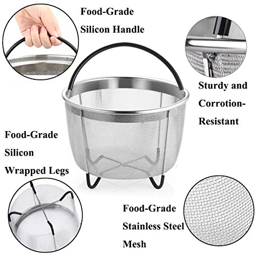 HAIOOU Steamer Basket, 6 Quart Instant Pot Food-grade Stainless Steel Pressure Cooker Accessories Strainer with Silicone Covered Handle and Non-Slip Legs Great for Steaming Vegetables Fruits Eggs