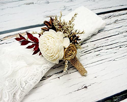 Ivory Brown Burgundy Gold Rustic Wedding Boutonniere Sola Flowers Burlap