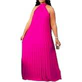 Choichic Plus Size Maxi Dresses for Women Sleeveless Halter Neck Chiffon Pleated Loose Flowy Long Summer Beach Dresses
