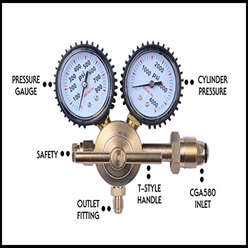 MOD Complete MDC99001 Nitrogen Regulator with 0-800 PSI Delivery Pressure, CGA580 Inlet Connection and 1/4-Inch Male Flare Outlet Connection Durable Brass Accurate & Dependable